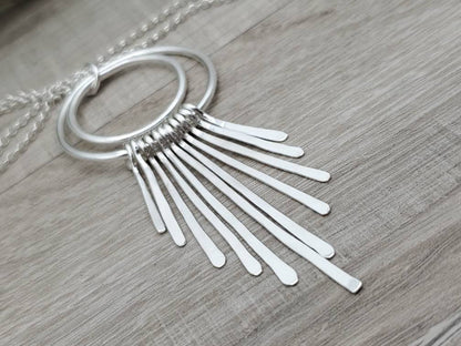 Long Sterling Silver Circle Fringe Necklace