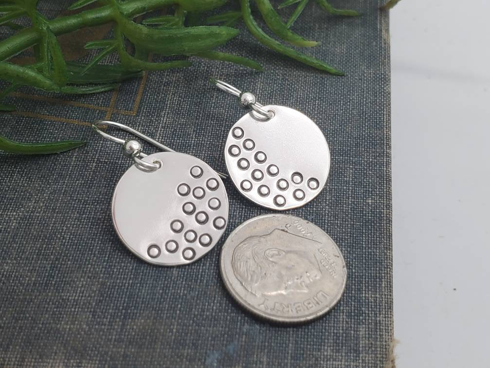 Sterling Silver Disc French-wire Earrings / Hammered Earrings / Fun Earrings / Textured