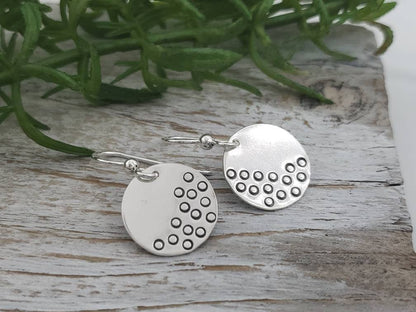 Sterling Silver Disc French-wire Earrings / Hammered Earrings / Fun Earrings / Textured
