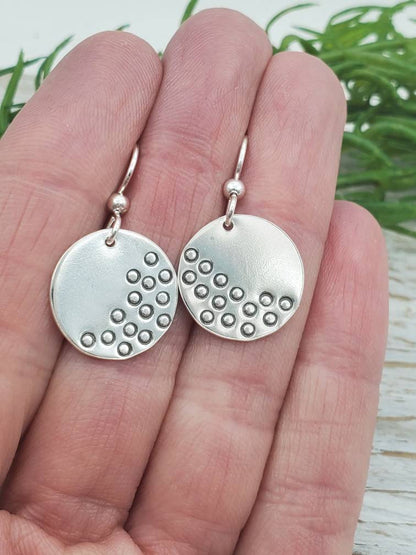 Sterling Silver Disc French-wire Earrings / Hammered Earrings / Fun Earrings / Textured