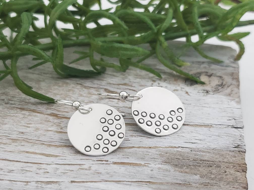 Sterling Silver Disc French-wire Earrings / Hammered Earrings / Fun Earrings / Textured