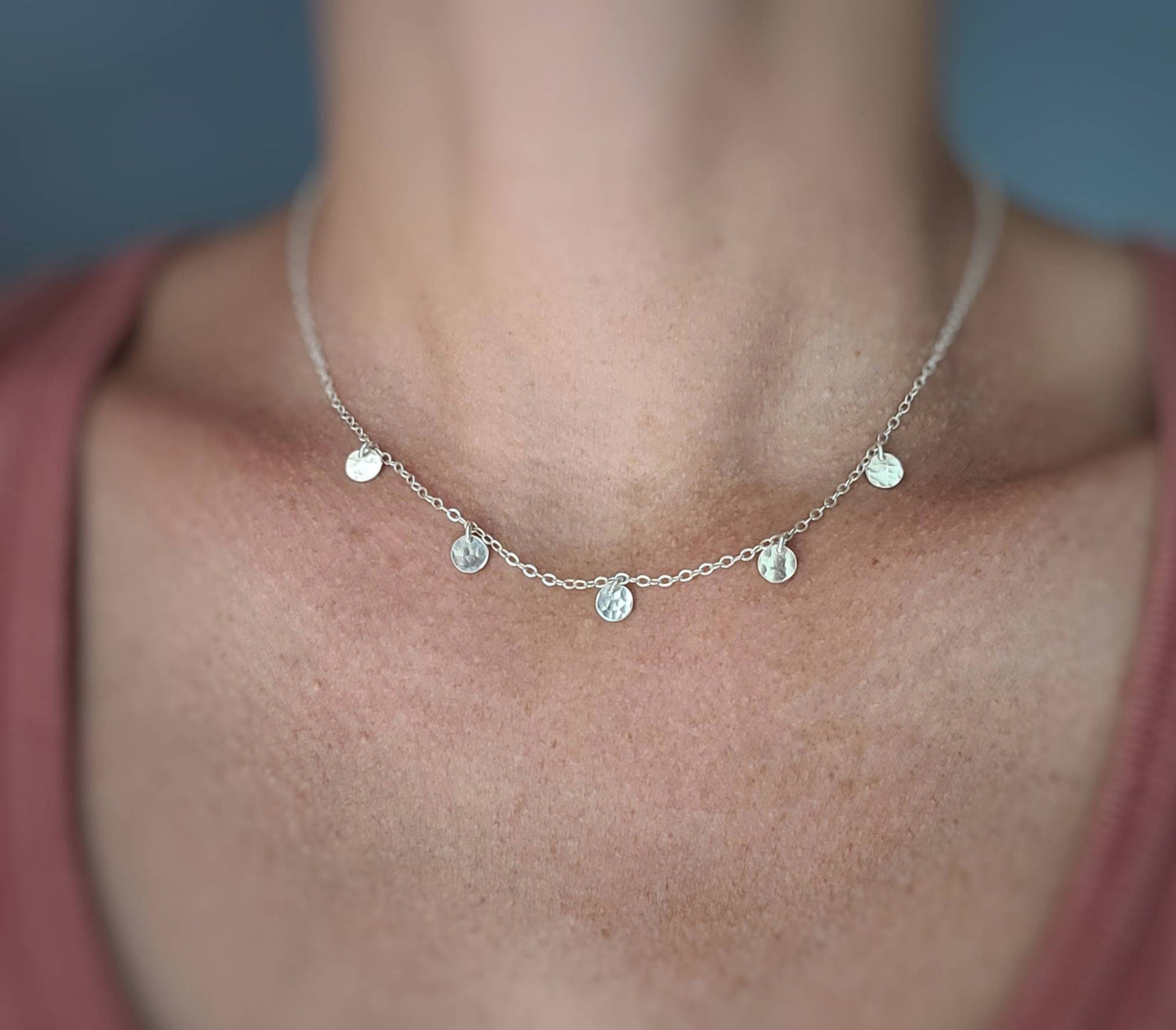 Sterling Dainty Multi Disc Necklace / Minimalist / Boho