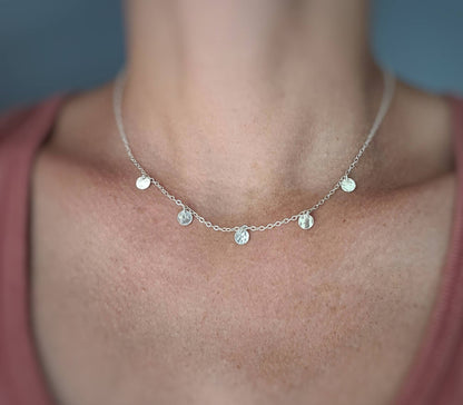 Sterling Dainty Multi Disc Necklace / Minimalist / Boho