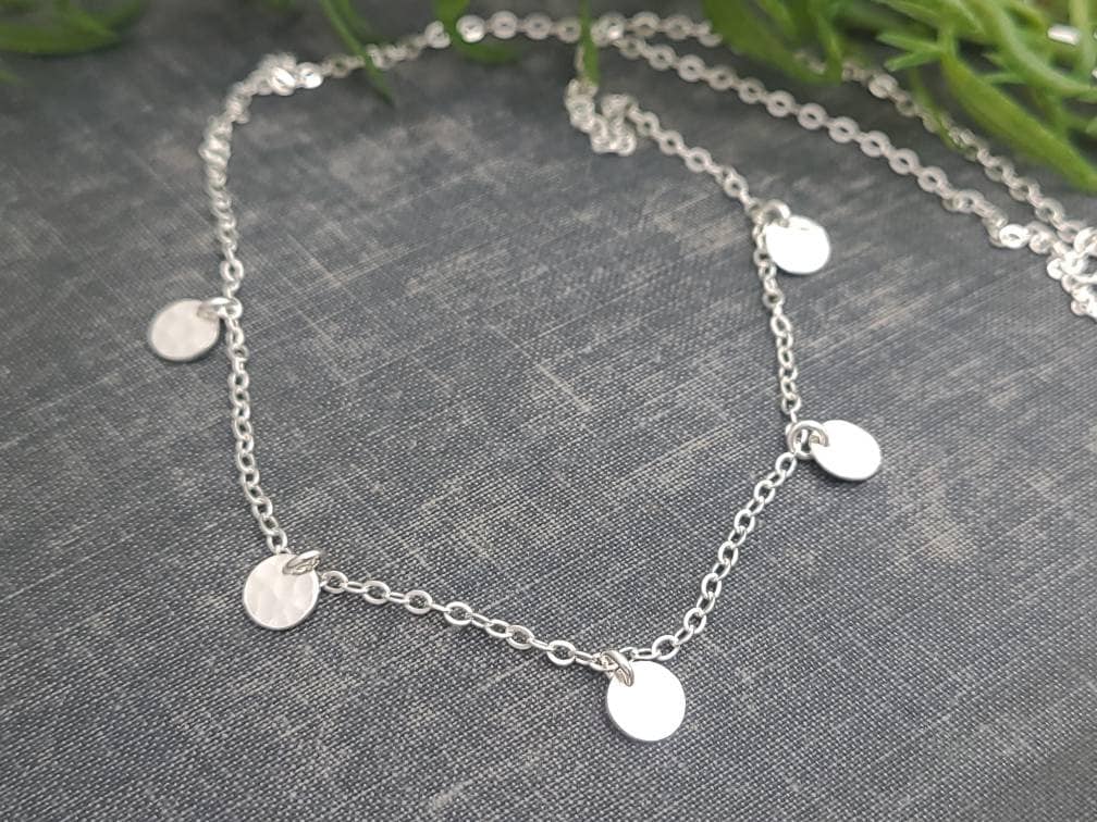 Sterling Dainty Multi Disc Necklace / Minimalist / Boho