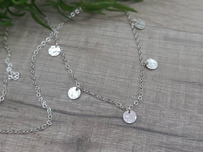 Sterling Dainty Multi Disc Necklace / Minimalist / Boho