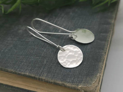 Sterling Silver Hammered Disc Threader Earrings / Threaders / Thin Earrings / Arc