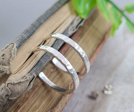 Sterling Hammered Hoop Earrings / 3/4 Inch / 1 Inch / 1.5 Inch / 2 Inch