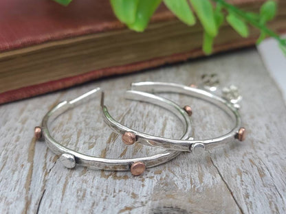 Sterling Silver and Copper  1"  Hoop Earrings