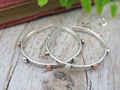 Sterling Silver and Copper  1"  Hoop Earrings