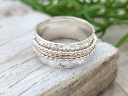 Sterling Silver and Gold Beaded Spinner Ring