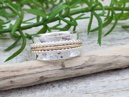 Sterling Silver and Gold Beaded Spinner Ring