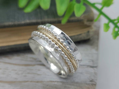 Sterling Silver and Gold Beaded Spinner Ring