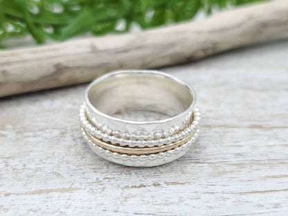 Sterling Silver and Gold Beaded Spinner Ring