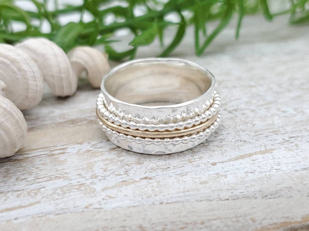 Sterling Silver and Gold Beaded Spinner Ring