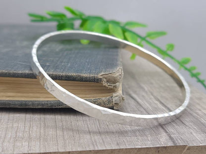 Thick Sterling Silver Wide Hammered Bangle / Heavy / Chunky