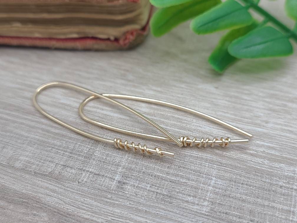 Gold on Gold Wrapped Theader Earrings / Threaders / Thin Earrings