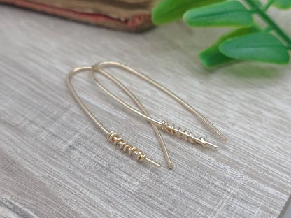 Gold on Gold Wrapped Theader Earrings / Threaders / Thin Earrings