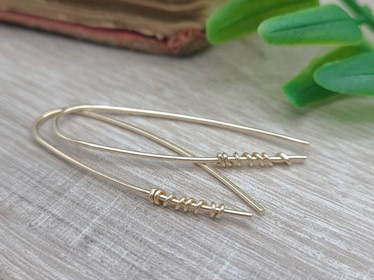 Gold on Gold Wrapped Theader Earrings / Threaders / Thin Earrings