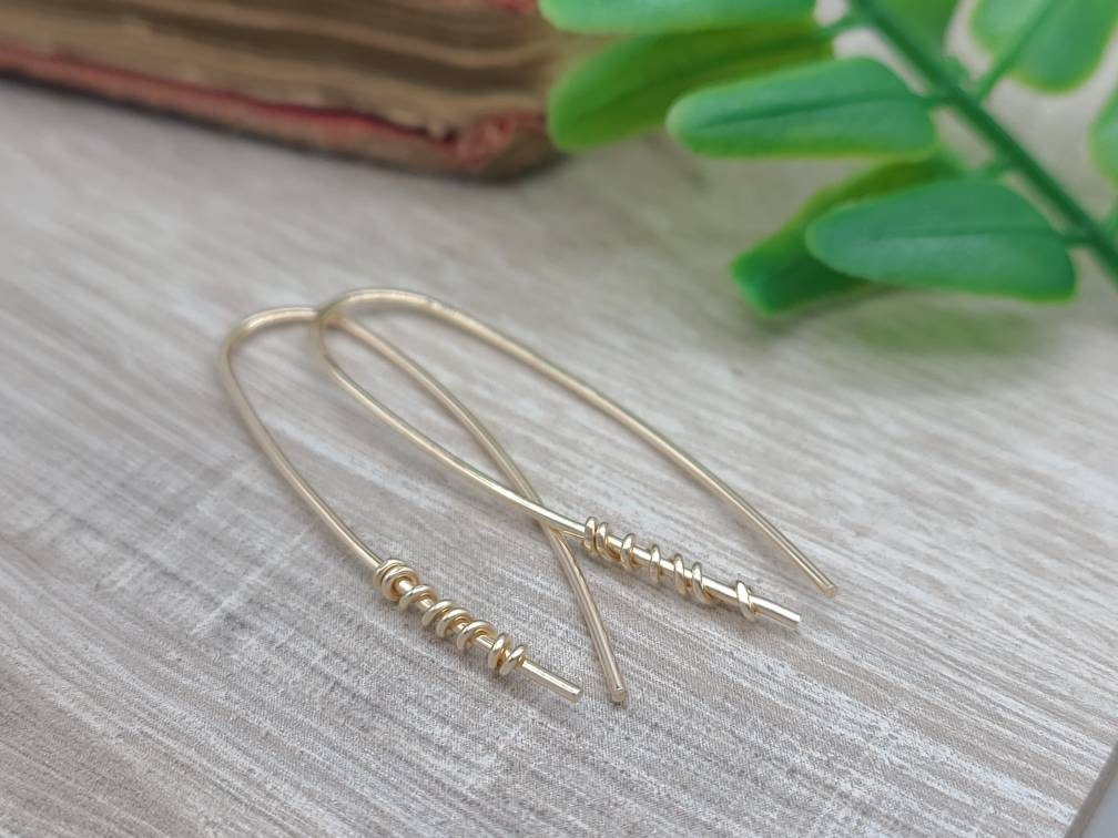 Gold on Gold Wrapped Theader Earrings / Threaders / Thin Earrings
