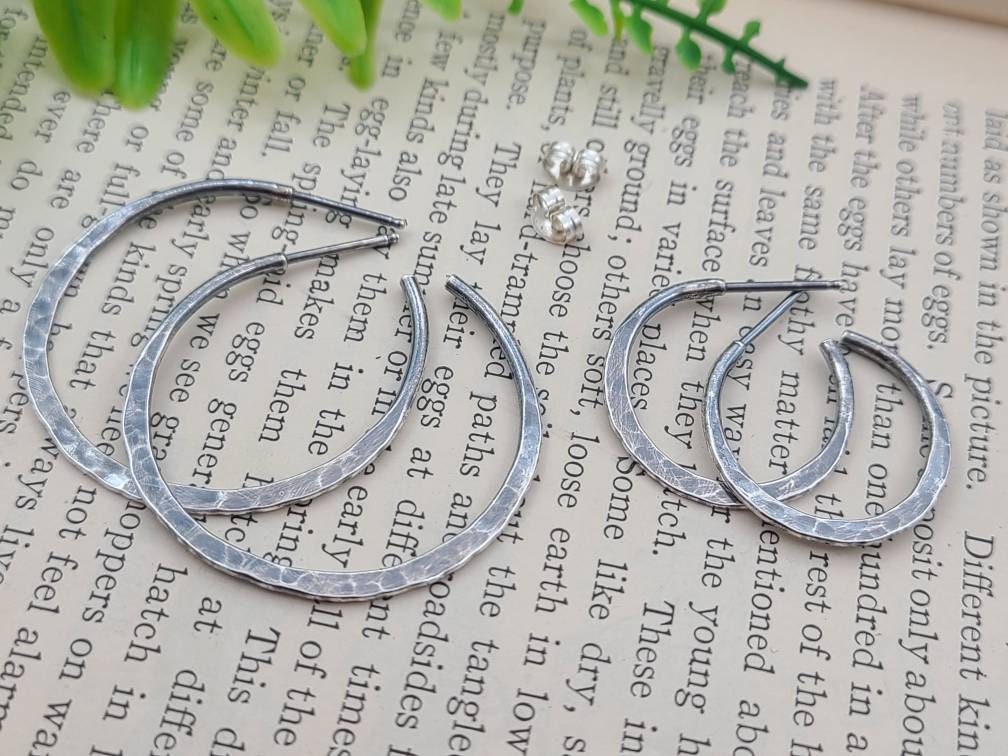 Rustic Sterling Hammered Hoop Earrings / Edgy Hoops / Select your Size