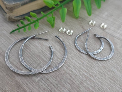 Rustic Sterling Hammered Hoop Earrings / Edgy Hoops / Select your Size