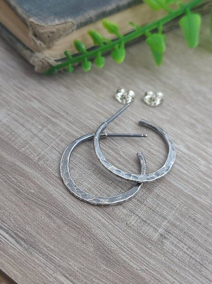 Rustic Sterling Hammered Hoop Earrings / Edgy Hoops / Select your Size