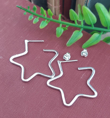 Sterling Silver Star Hoop Earrings  / Posts / Studs