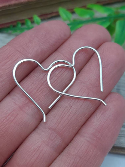 Sterling Silver Heart Hoop Earrings / Threaders / Thin Earrings