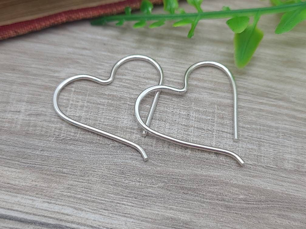 Sterling Silver Heart Hoop Earrings / Threaders / Thin Earrings