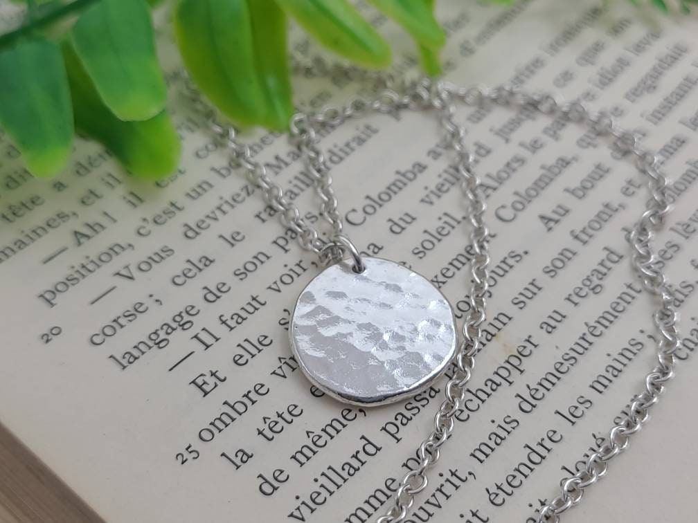 Silver Coin Necklace, Hammered Silver Disc Necklace, Sterling Silver Charm Necklace, Silver Jangly Necklace, Silver Layering store Necklace