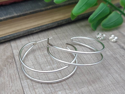 1" Sterling Double Hoop Earrings