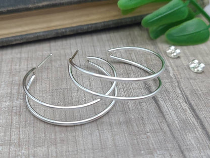 1" Sterling Double Hoop Earrings