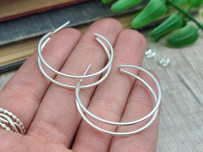 1" Sterling Double Hoop Earrings