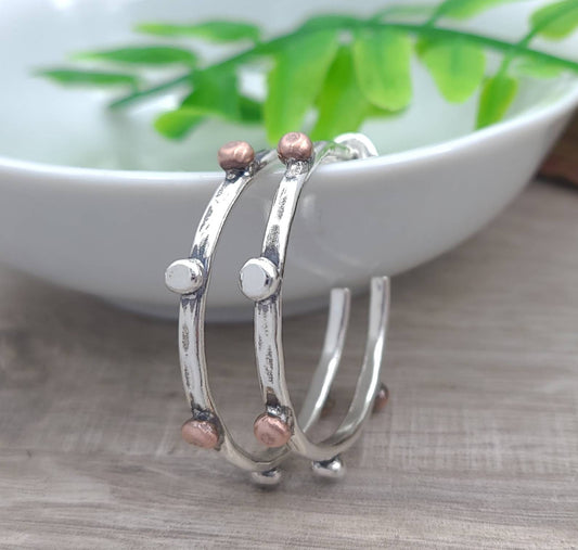 Sterling Silver and Copper  1"  Hoop Earrings