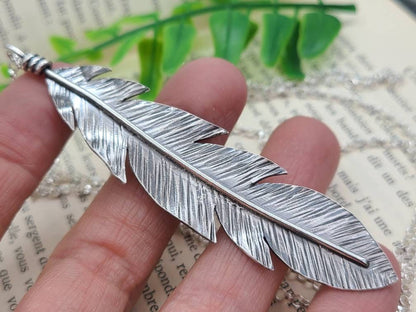 Long Sterling Silver Feather Necklace
