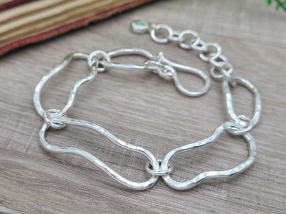 Sterling Silver Freeform Chain Link Bracelet / Hand Forged / Thick