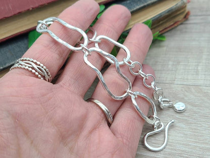 Sterling Silver Freeform Chain Link Bracelet / Hand Forged / Thick