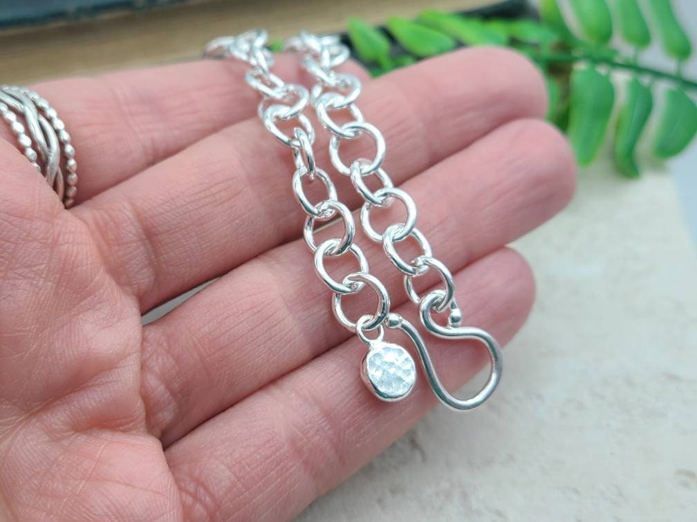 Sterling Silver Chain Link Bracelet / Hand Forged / Thick