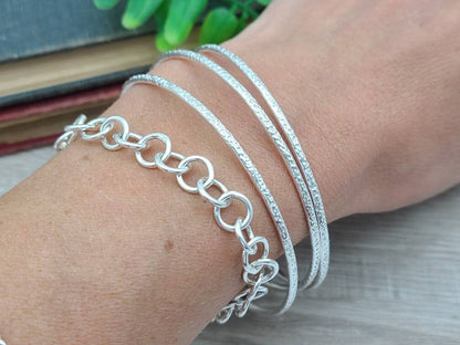 Sterling Silver Bangle Bracelet / Thin Bangles / Dainty