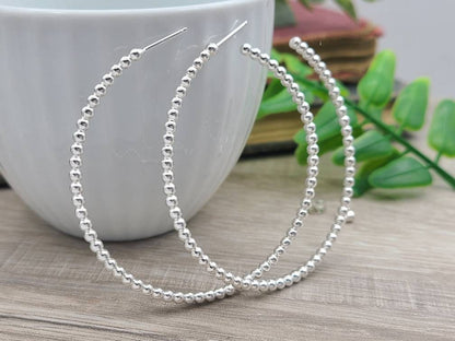 Sterling Beaded Hoop Earrings  / 3/4 Inch / 1 Inch / 1.5 Inch / 2 Inch