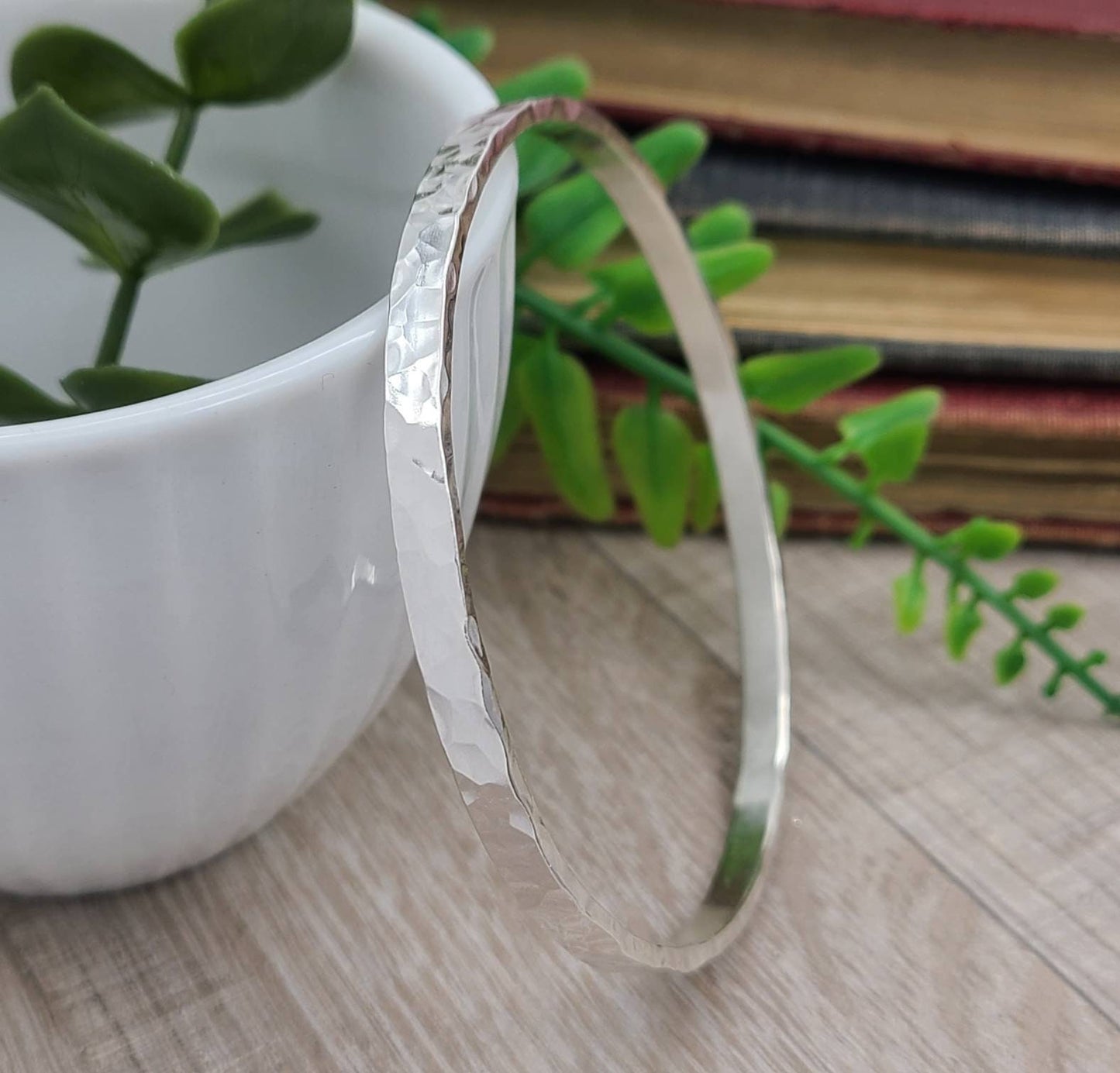 Thick Sterling Silver Wide Hammered Bangle / Heavy / Chunky