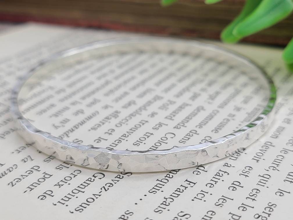 Thick Sterling Silver Wide Hammered Bangle / Heavy / Chunky