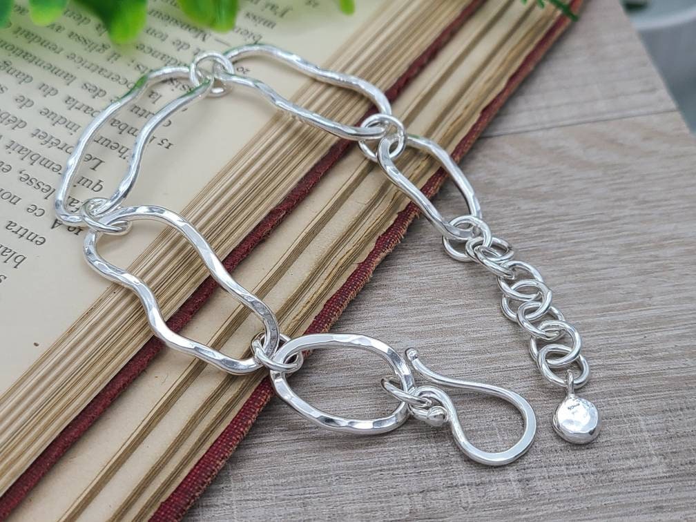 Sterling Silver Freeform Chain Link Bracelet / Hand Forged / Thick