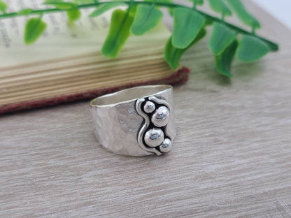 Sterling Silver Ornate Saddle Ring /Tapered Band