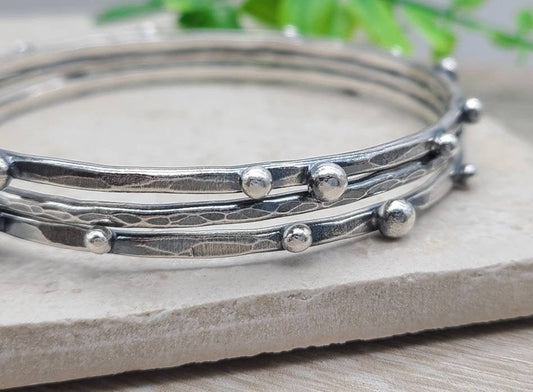 Rustic Sterling Silver Bangle Set