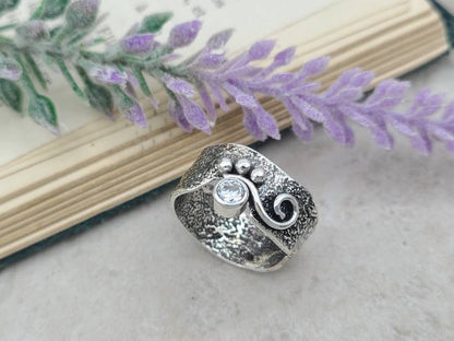 Sterling Silver & Swarovski Crystal Luna Fire Ring / One of a Kind / SIZE 6 1/2