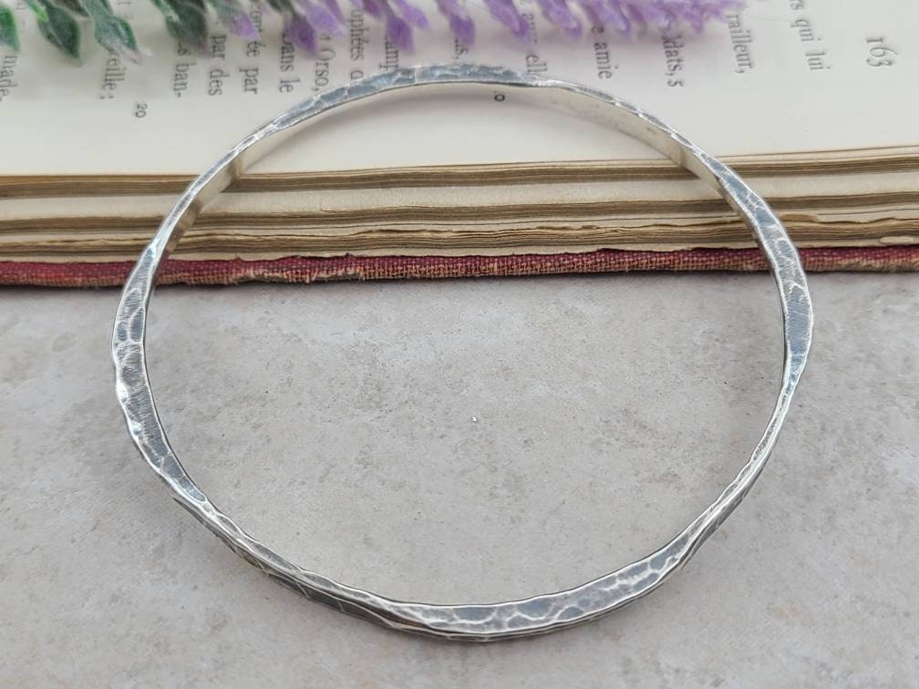 Rustic Sterling Silver Hammered Bangle Bracelet