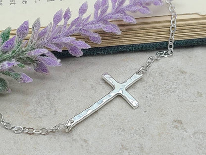 Sterling Silver Sideways Cross Necklace /  Faith /  Inspirational Jewelry