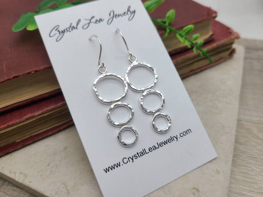 Sterling Hammered Triple Circle Earrings