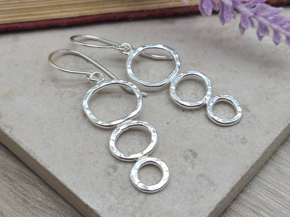 Sterling Hammered Triple Circle Earrings